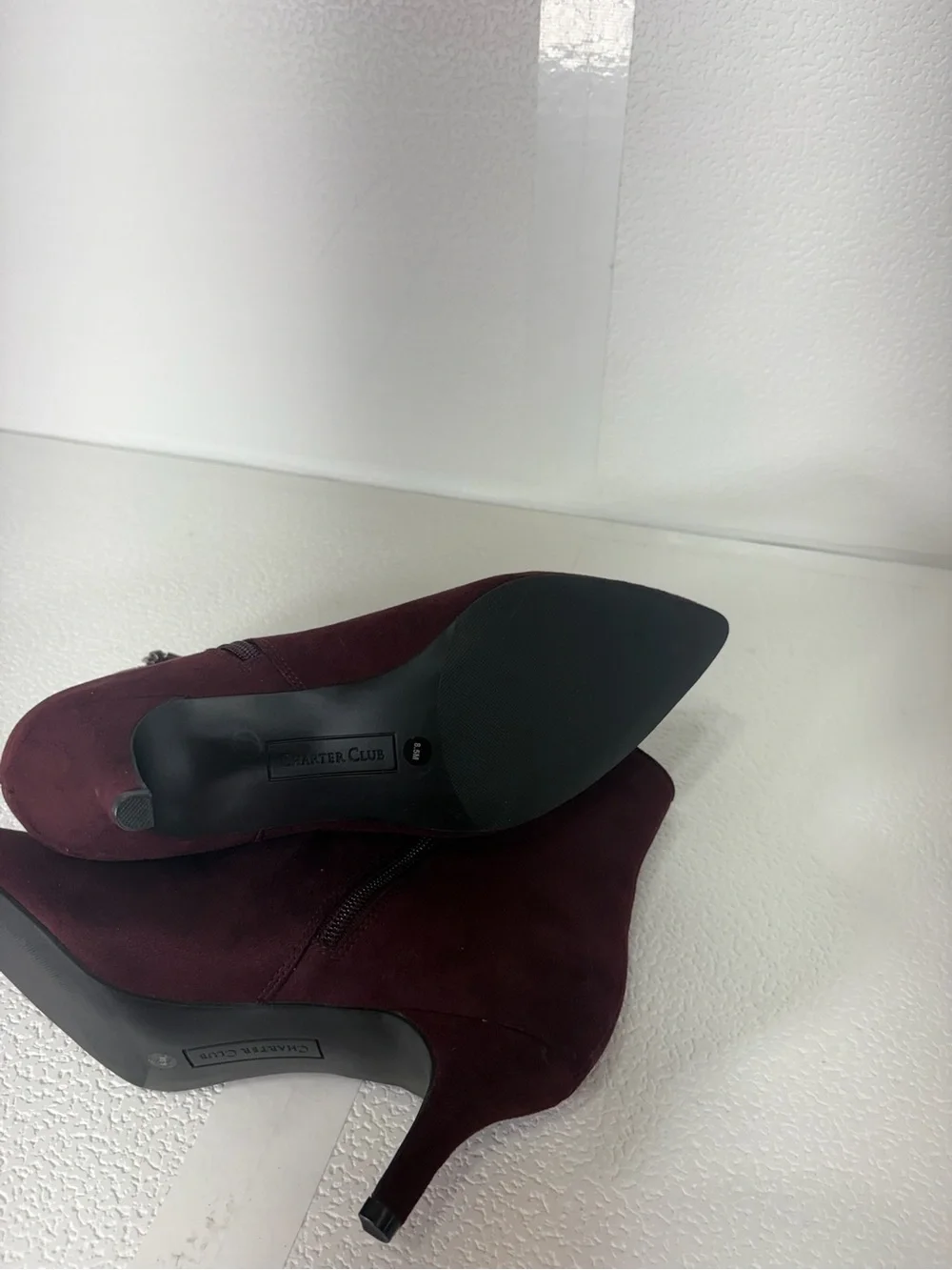 Charter Club Wine Pointed Toe Suede Ankle Booties s281